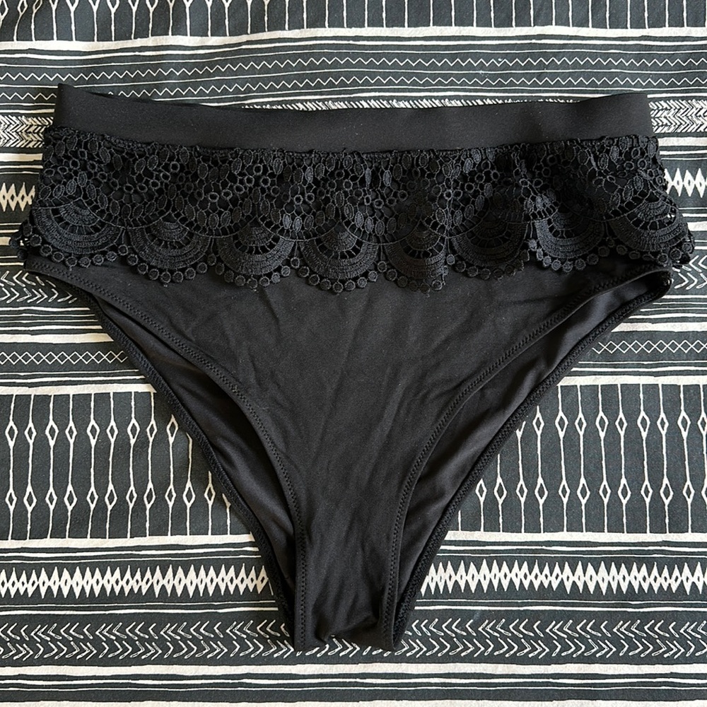 High Waist Bikini Bottom with Scallop Detail